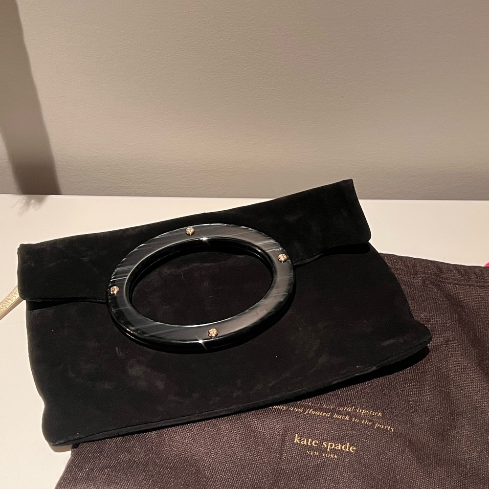 Kate Spade Black Suede Clutch with Circular Handle